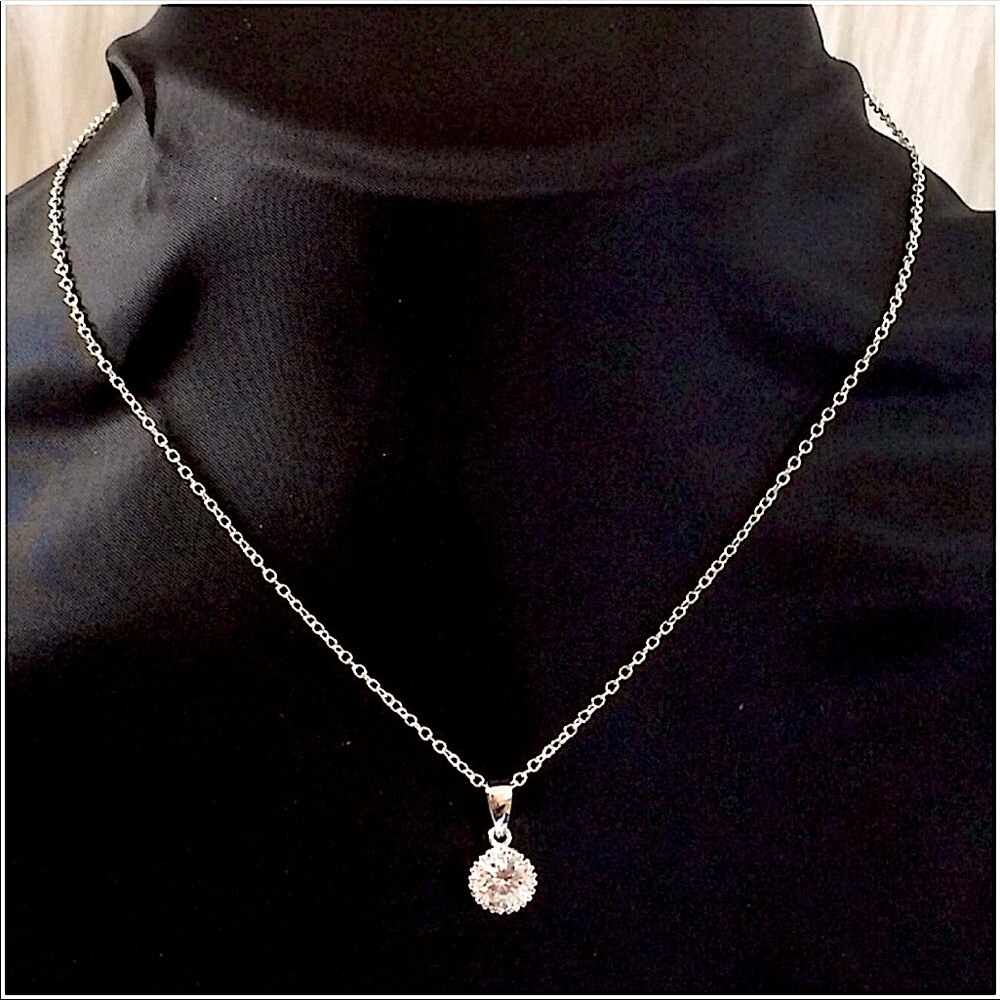 CZ Solitaire Pendant Necklace - Picture 3 of 4
